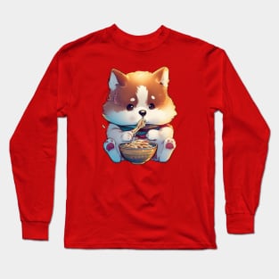 Cute akita inu eat ramen Long Sleeve T-Shirt